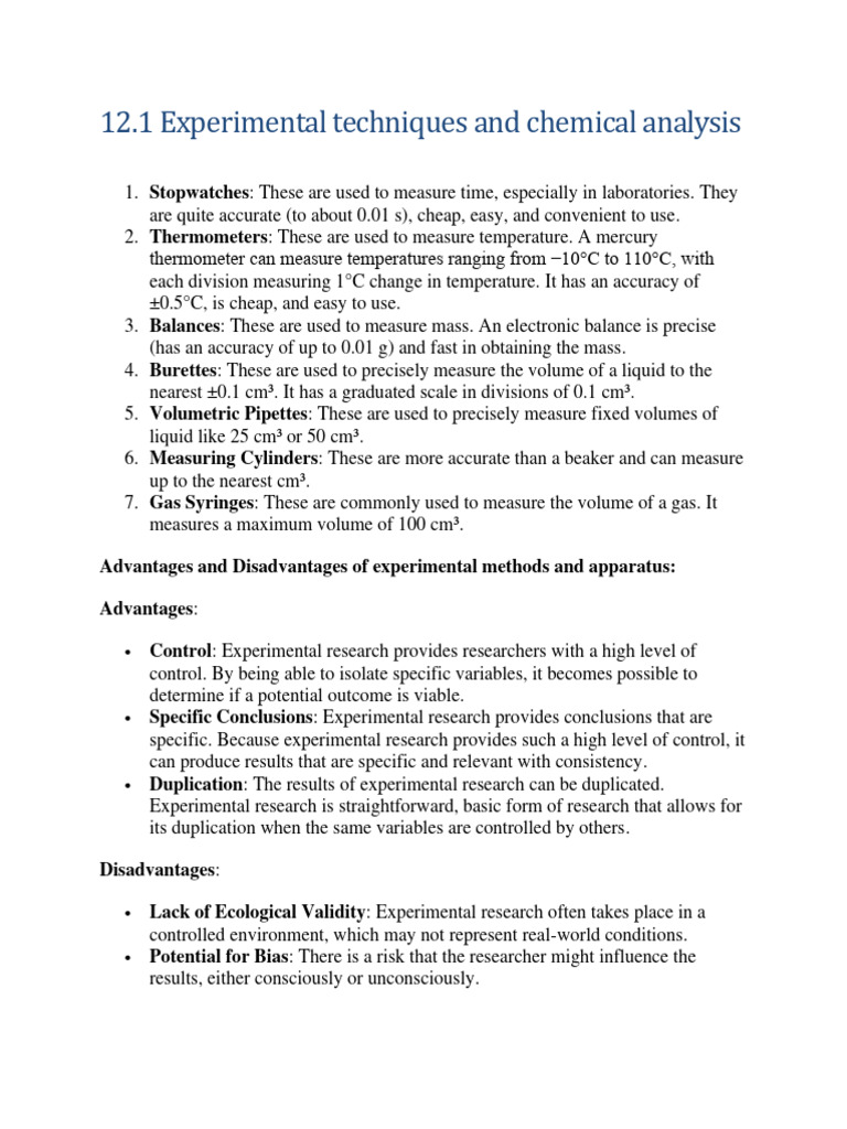 Experimental Techniques in Chemical Analysis | PDF
