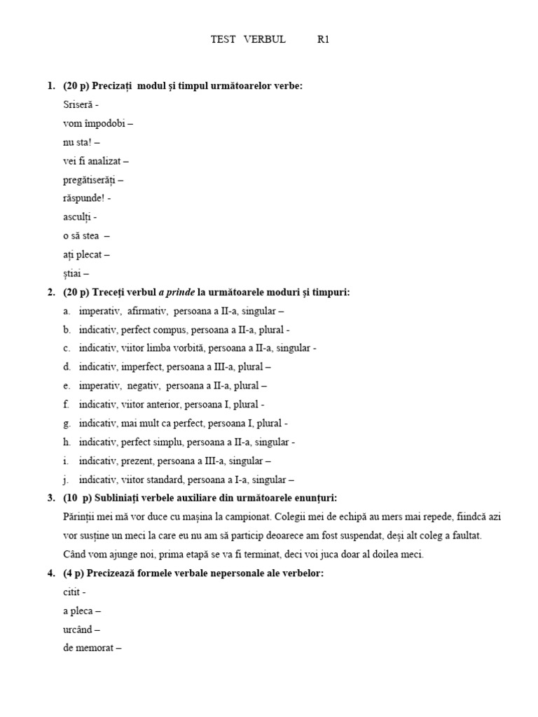 Test Verbul V 2022 2023 | PDF