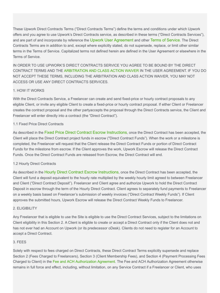 Upwork Direct Contracts Terms | PDF | Freelancer | Payments