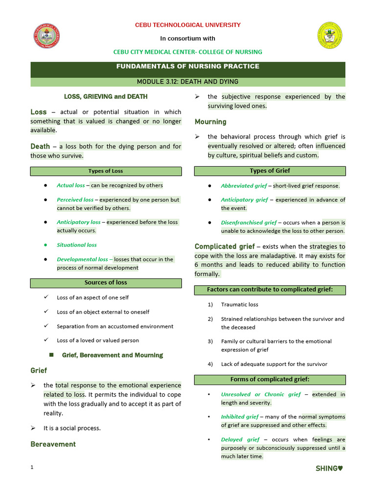 Understanding Loss and Grief in Nursing | PDF | Grief | Death