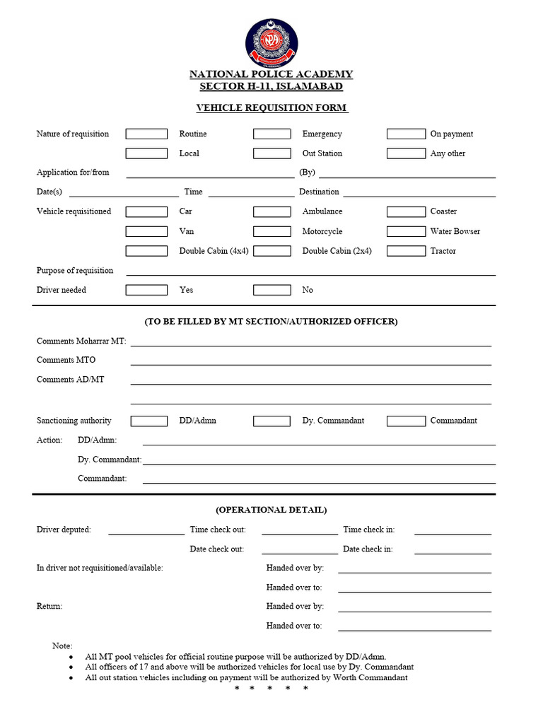 National Police Vehicle Requisition Form | PDF