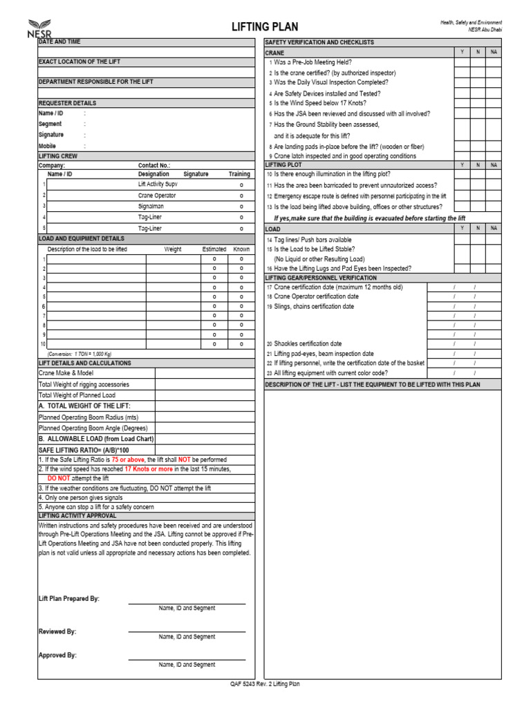 Safety Checklist PDF Crane (Machine) Transport