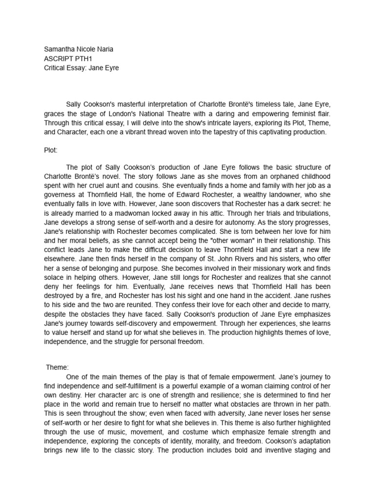 Samantha Nicole Naria ASCRIPT PTH1 Critical Essay Jane Eyre PDF