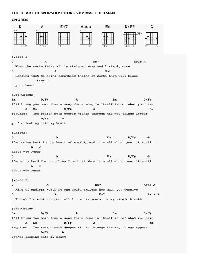 The Heart Of Worship Chords By Matt Redman Pdf Song Structure Songs