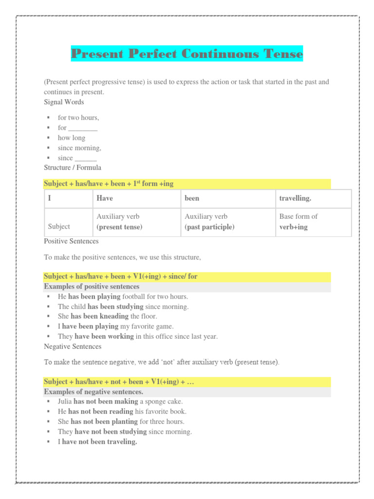 Perfect Continuous Tense | PDF | Grammatical Tense | Verb