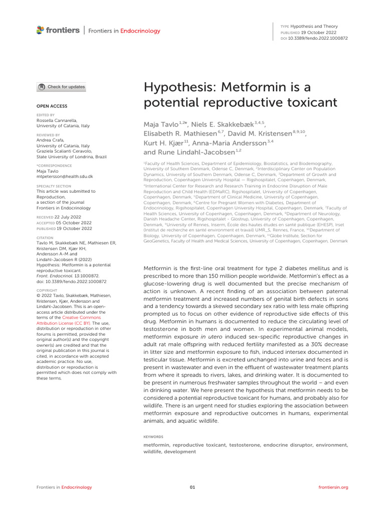 Hypothesis metformin a potential reproductive toxicant pdf