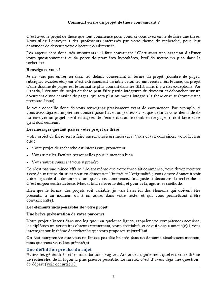 Rédiger un projet de thèse convaincant | PDF | Évolution de carrière | Art