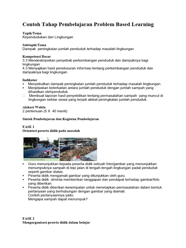 Contoh Tahap Pembelajaran Problem Based Learning | PDF