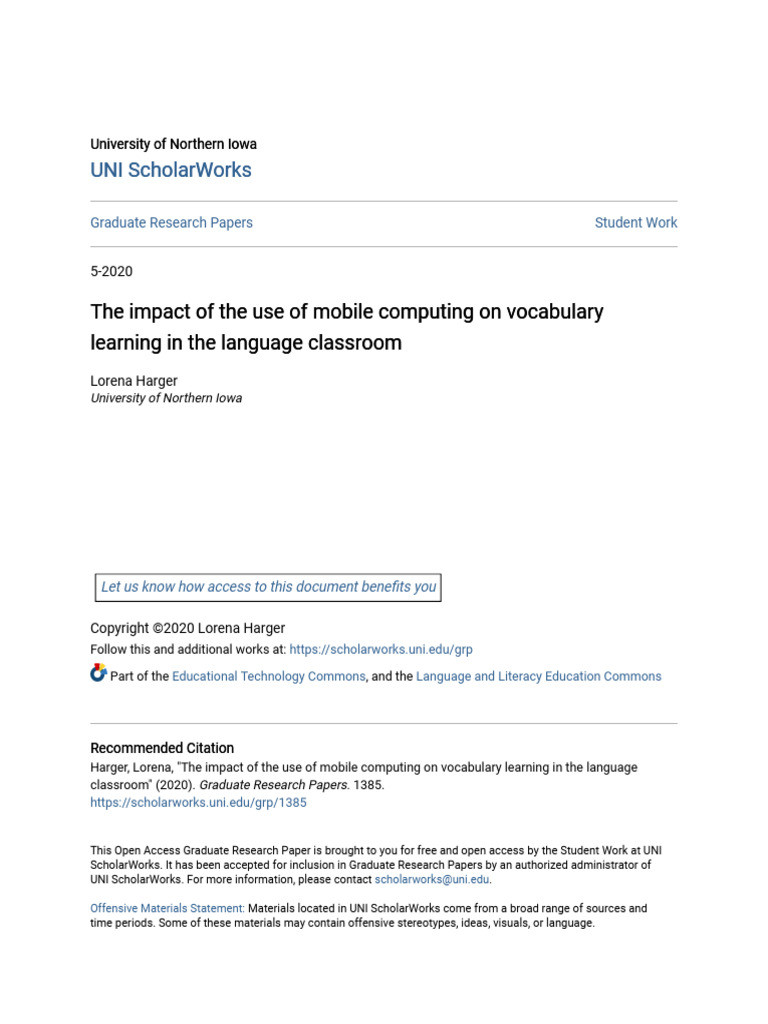 The Impact of The Use of Mobile Computing On Vocabulary Learning | PDF ...