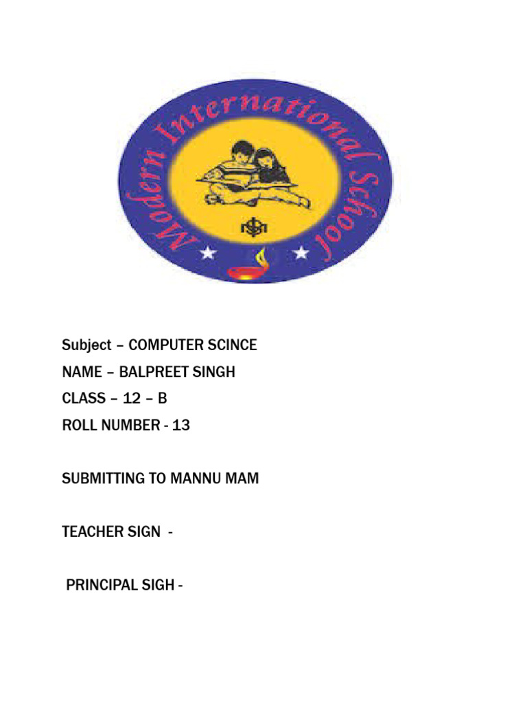 Subject - Computer Scince Name - Balpreet Singh Class - 12 - B Roll ...