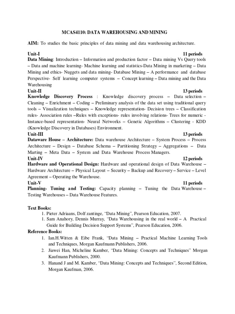 Mca-Ii Year-Mcas4110Data Warehousing and Mining | PDF