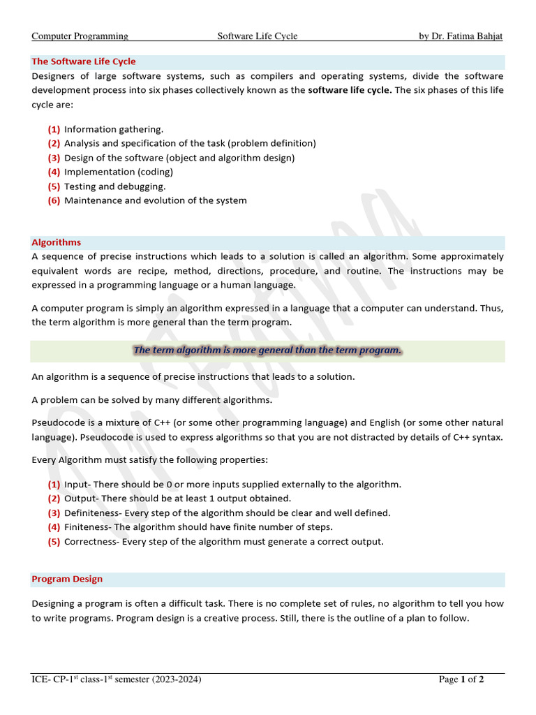 software life cycle | PDF | Algorithms | Computer Programming