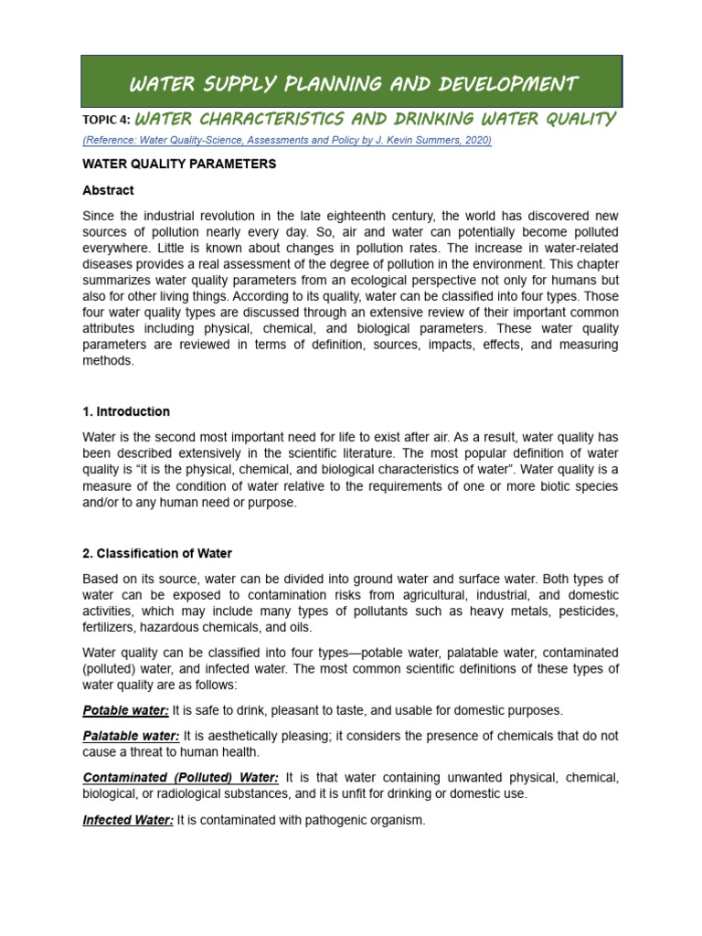 TOPIC4WaterCharacteristicsandDrinkingWaterQuality PDF