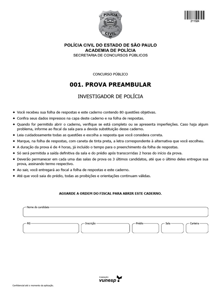 Prova Preambular Investigador de Polícia | PDF
