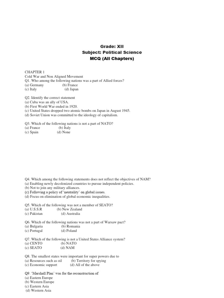 Class 12 Political Science MCQs | PDF | Soviet Union | World Politics