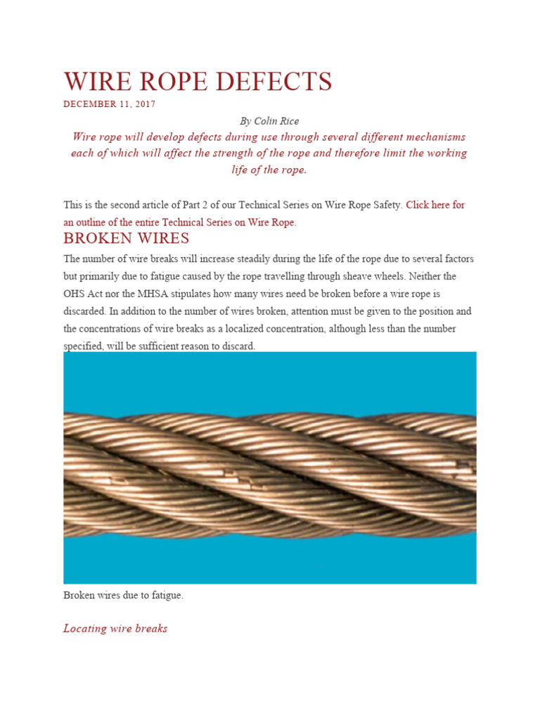 Wire rope defects PDF Rope Wire