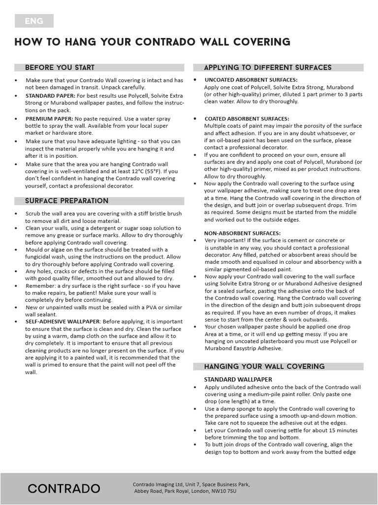 Contrado Wallpaper Instructions PDF | PDF | Paint | Adhesive