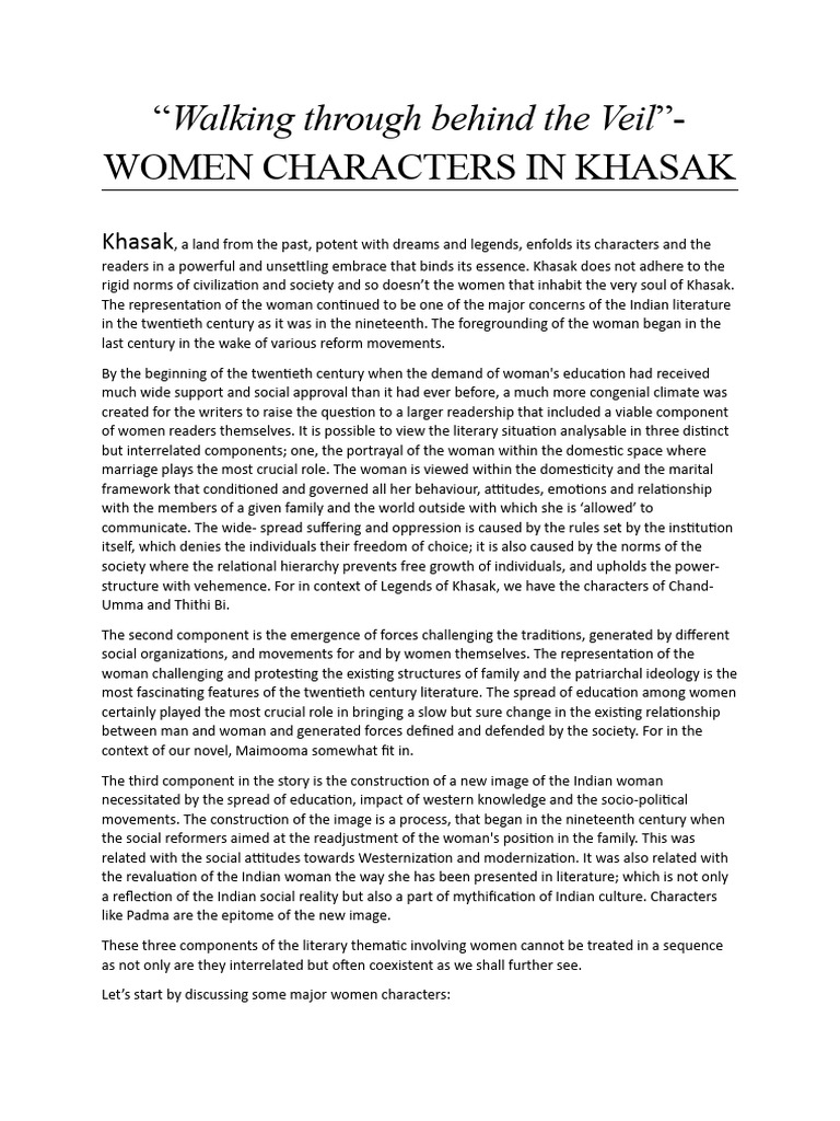Women Characters in 'Legends of Khasak' | PDF
