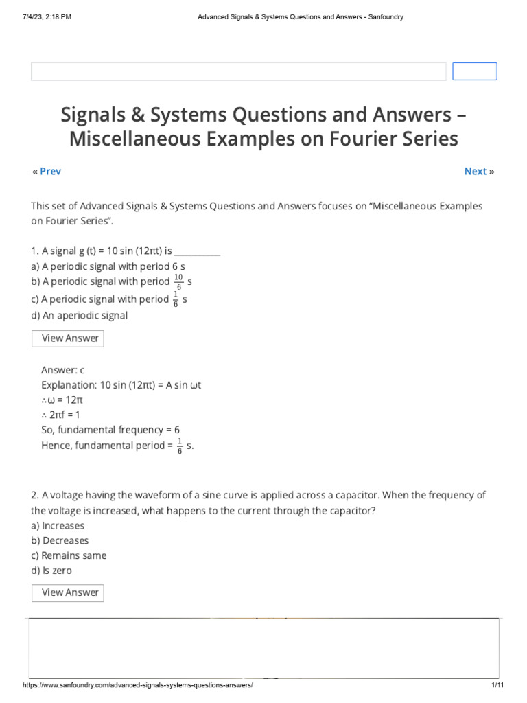 Advanced Signals & Systems Questions and Answers Sanfoundry PDF