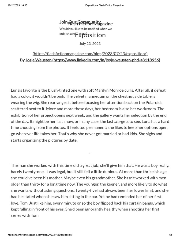 Josje Weusten Exposition Flash Fiction Magazine PDF