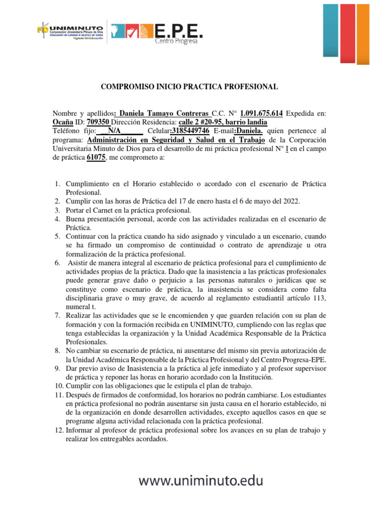 Compromiso Práctica Profesional UNIMINUTO | PDF | Gobierno | Justicia