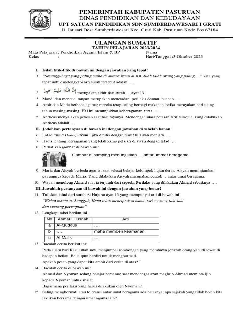Soal Sumatif Kelas 4 Kumer Pdf