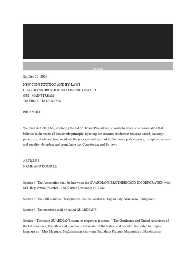 Guardians Brotherhood Constitution Overview | PDF | Law