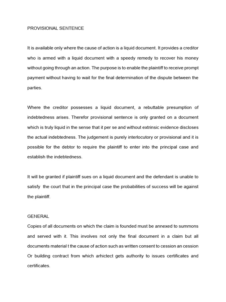 PROVISIONAL SENTENCE PDF