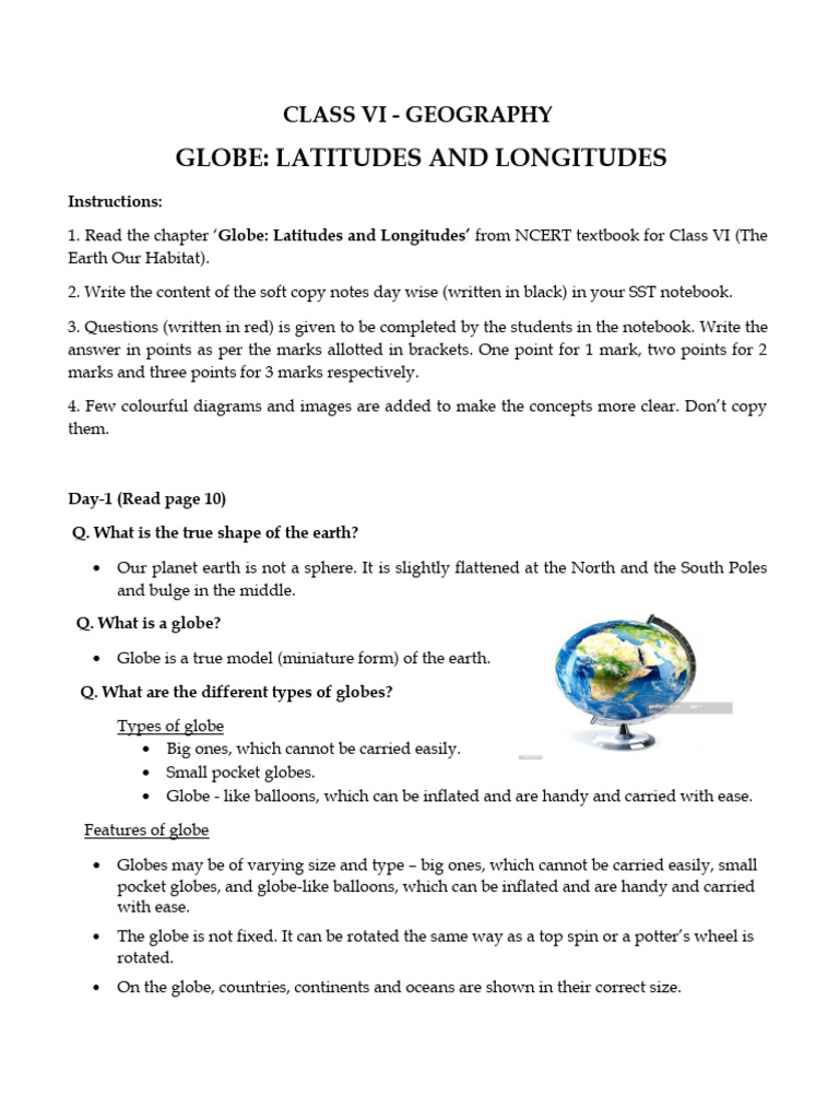 Globe: Latitudes and Longitudes Guide | PDF | Equator | Cartography
