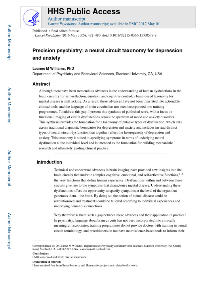 Neural Circuit Taxonomy for Depression | PDF