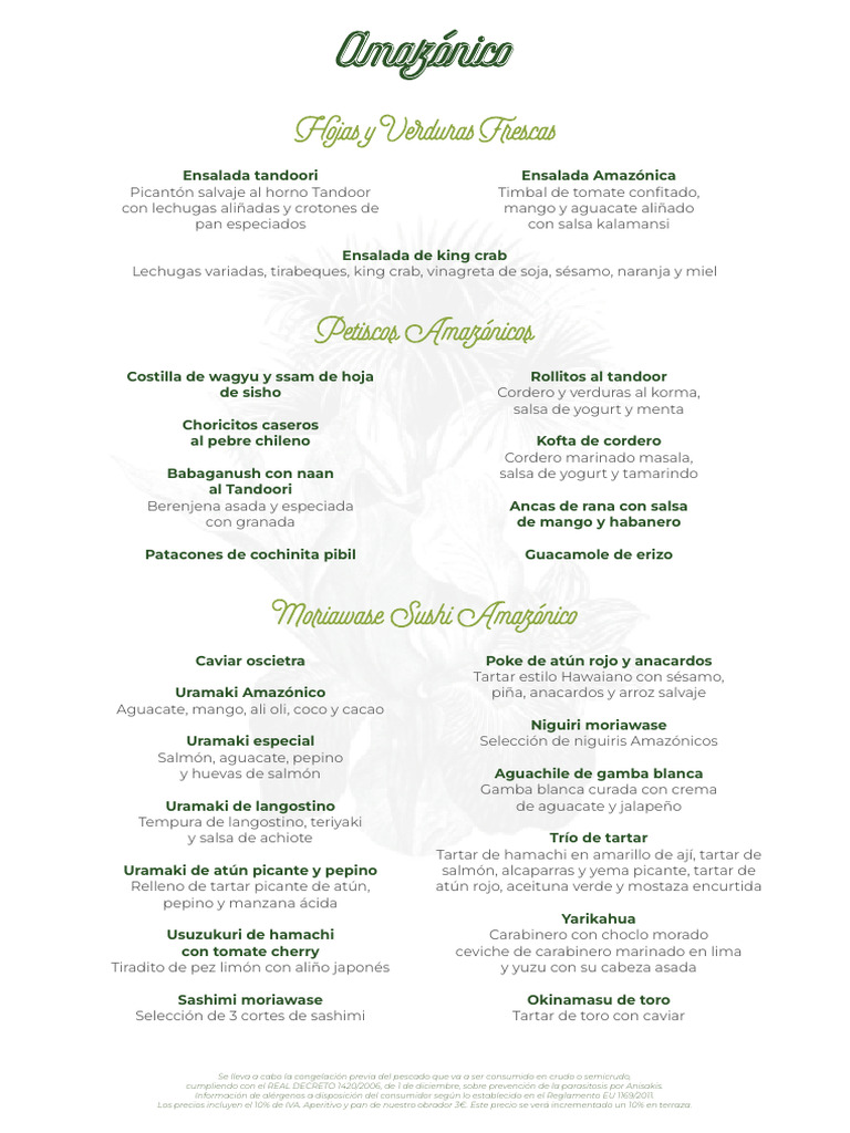 Menú Degustación del Restaurante Amazónico | PDF