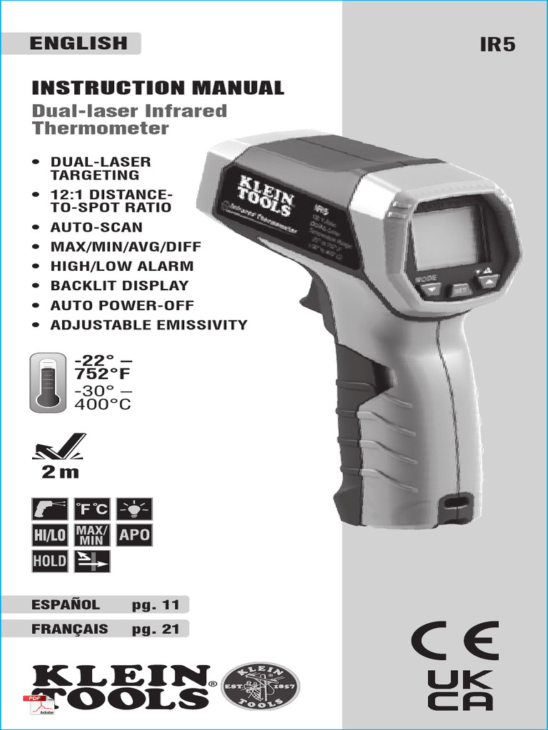 Manual termometro infrarrojo Klein Tools IR5 PDF Infrared Applied