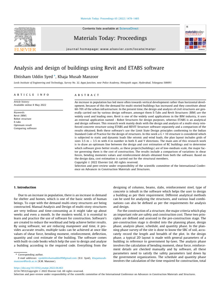 Analysis and Design of Buildings Using Revit and ETABS Software | PDF ...