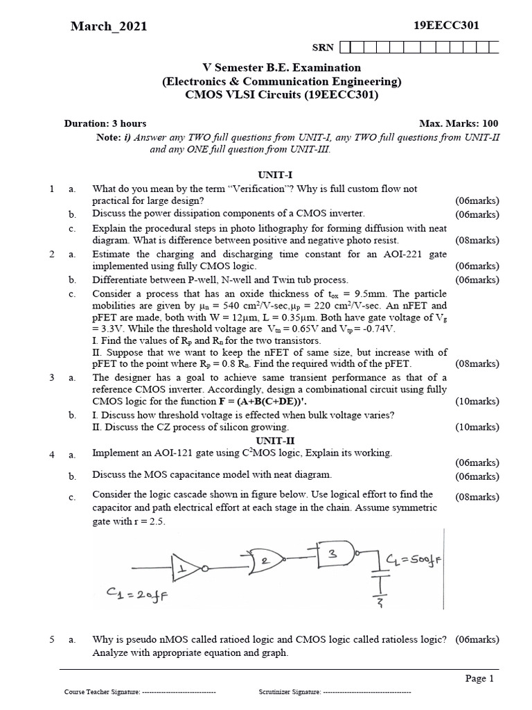 CMOS VLSI Circuits Exam Guide | PDF | Computers