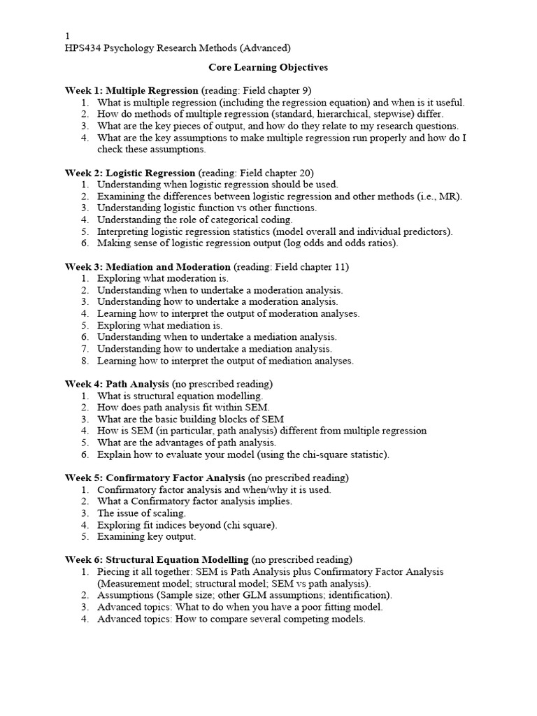 Core Learning Objectives PDF Structural Equation Modeling Factor