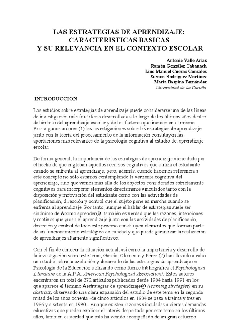 Las Estrategias de Aprendizaje | PDF | Memoria | Aprendizaje