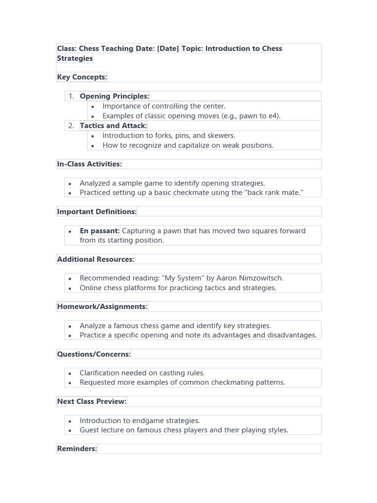 Chess Lesson Draft | PDF