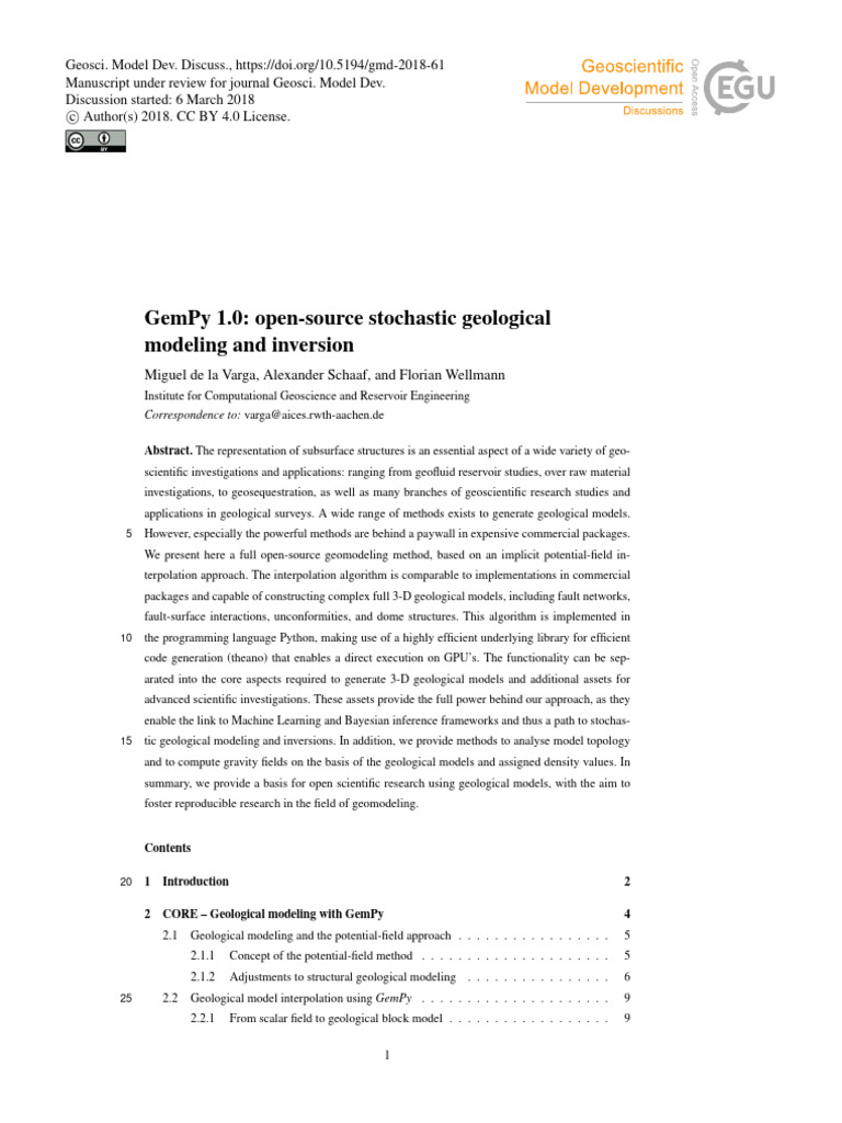 Gempy 1.0: Open-Source Stochastic Geological Modeling and Inversion ...