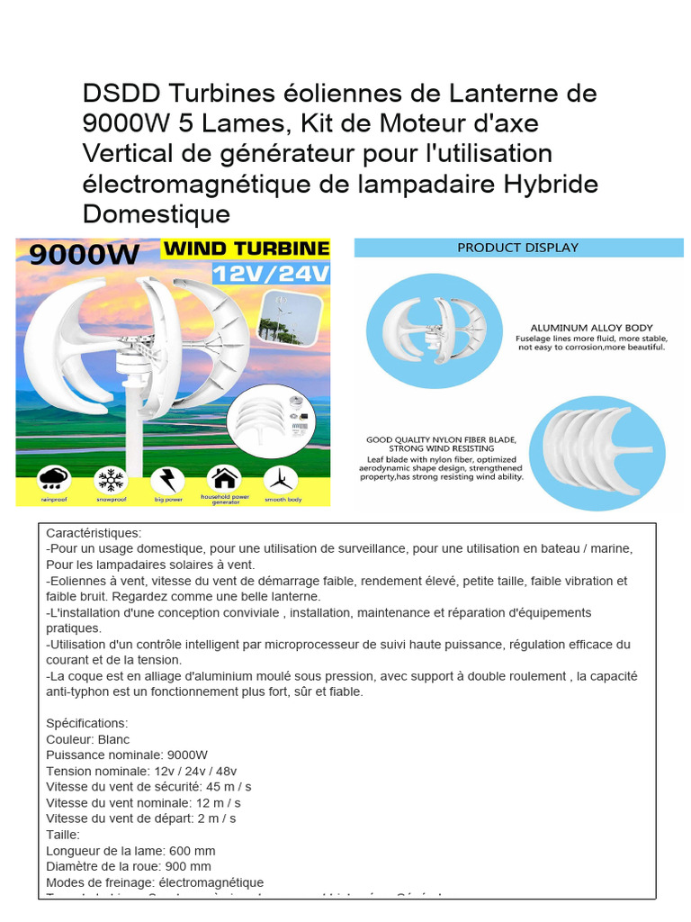Éolienne domestique 9000W à 5 lames | PDF | Générateur électrique ...