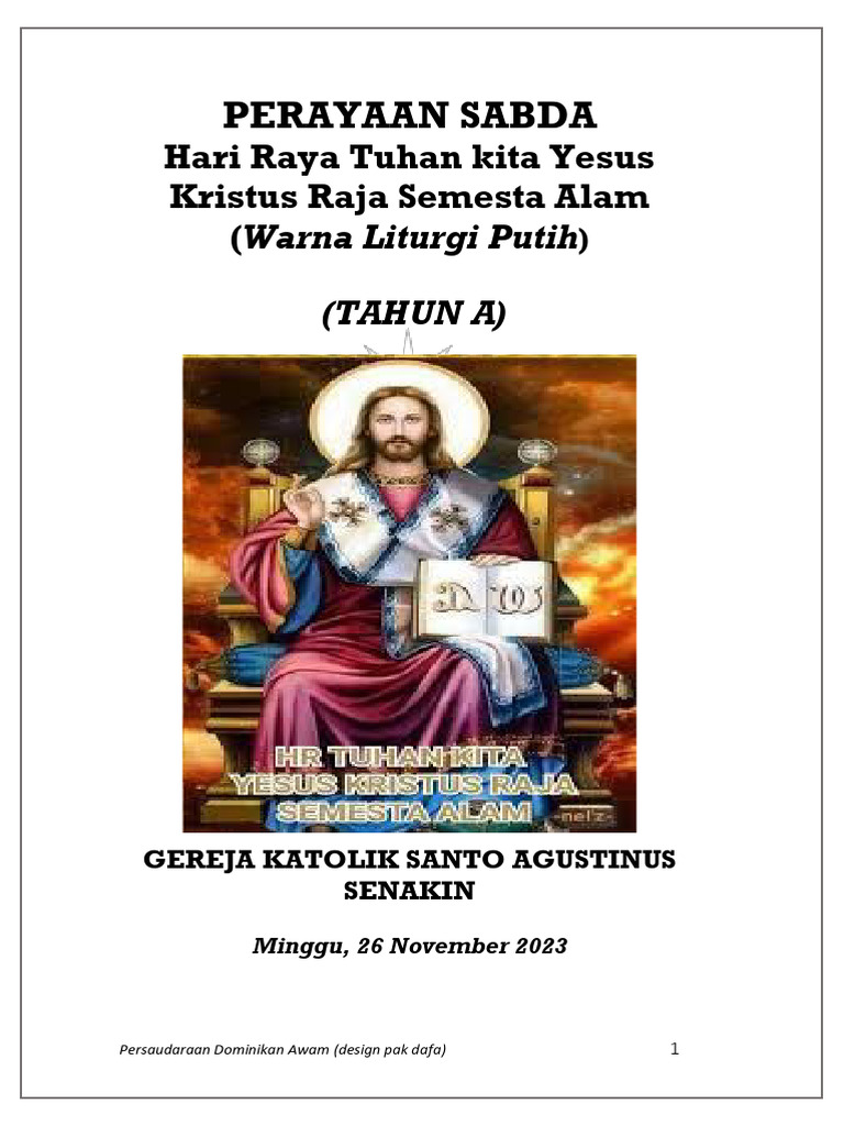 HARI RAYA TUHAN KITA YESUS KRISTUS RAJA SEMESTA ALAM GKSA | PDF