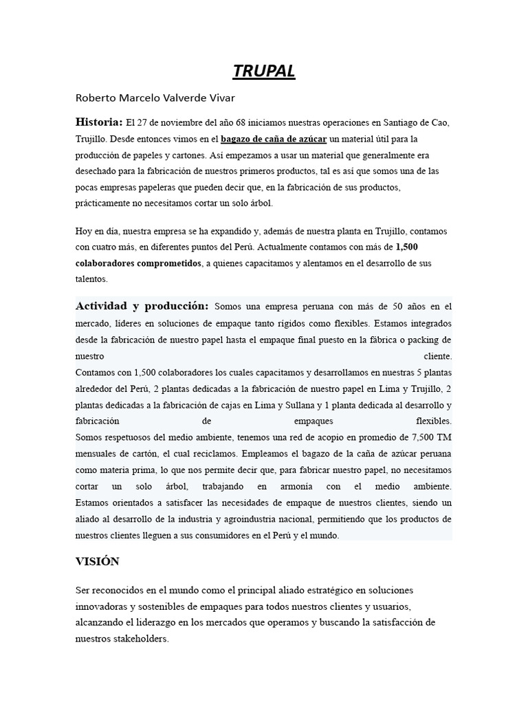 Trupal: Innovación y Sostenibilidad en Empaque | PDF | Papel | Economias