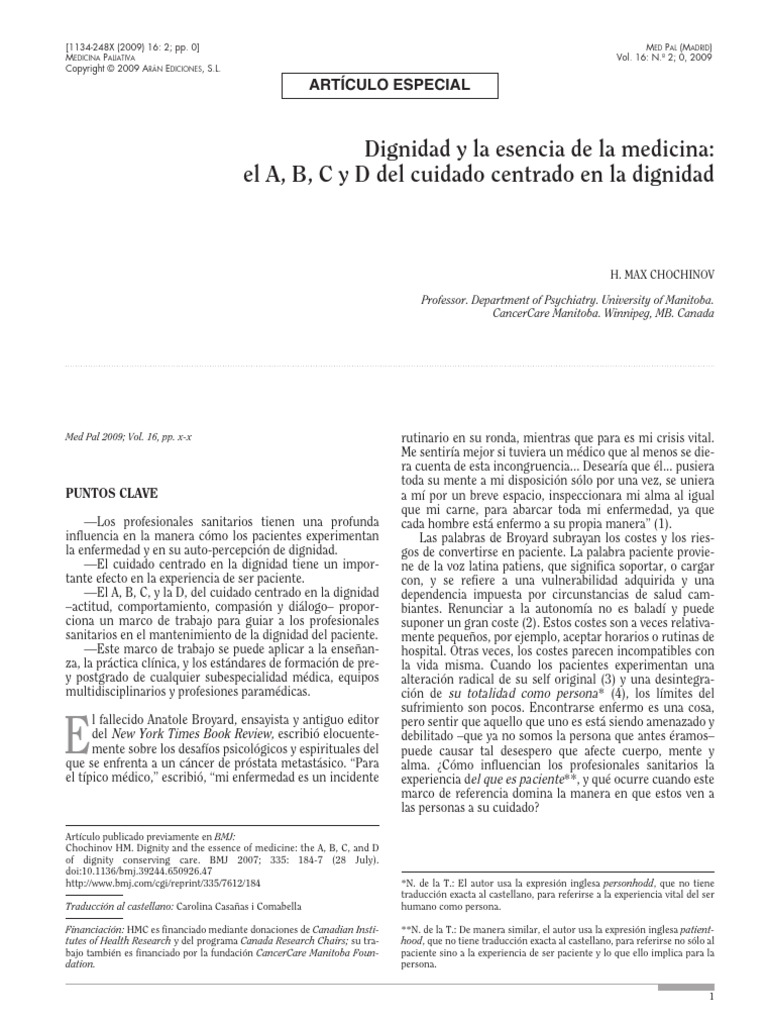 Chochinov 2009 abcdspanish dignidad y la esencia de la medicina el