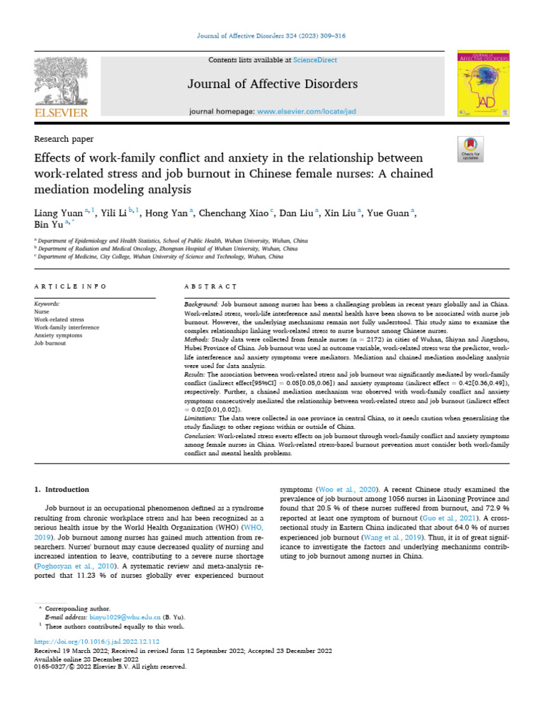 1 Work Related Stress and Job Burnout in Chinese Female Nurses | PDF ...