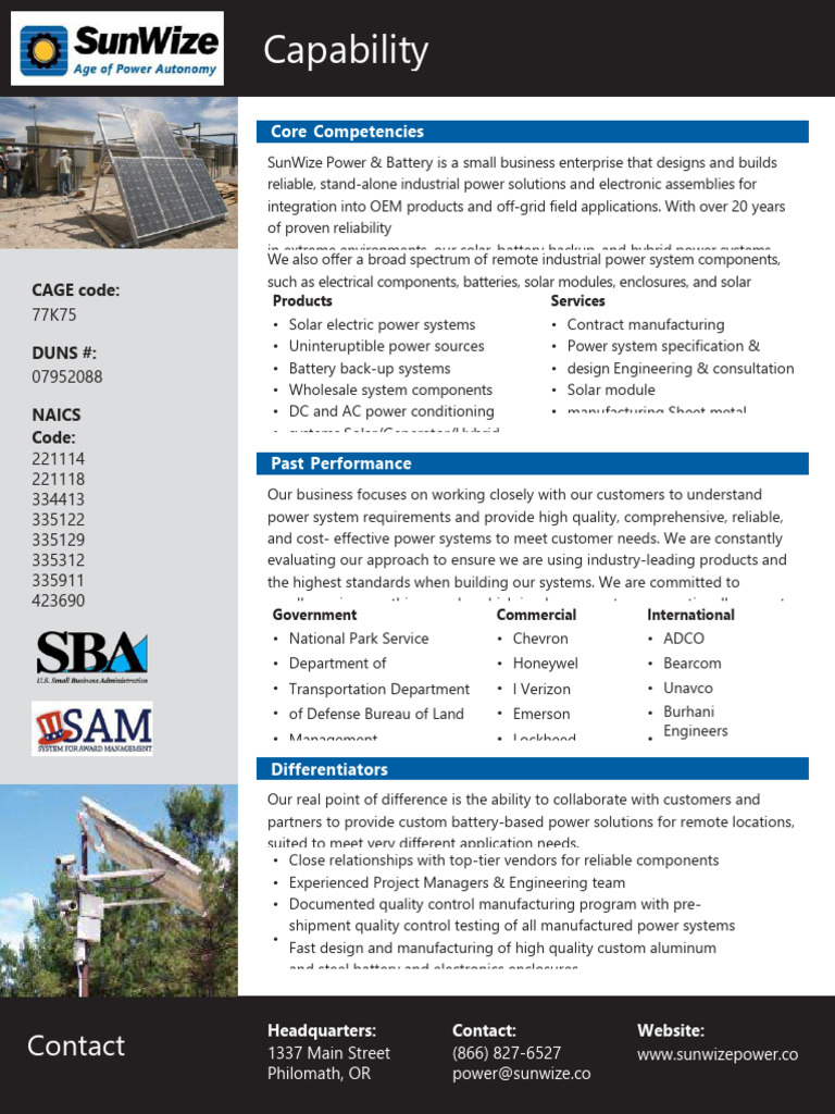 SunWize Power Capability Statement | PDF | Solar Panel | Solar Power