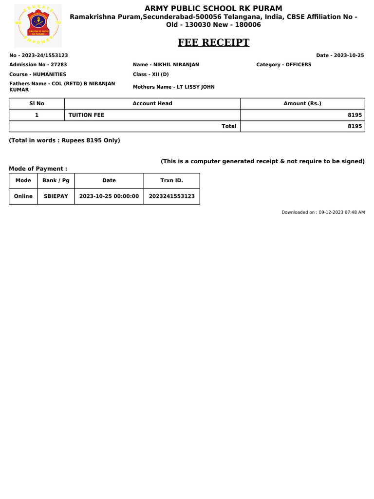 Fee Receipt | PDF