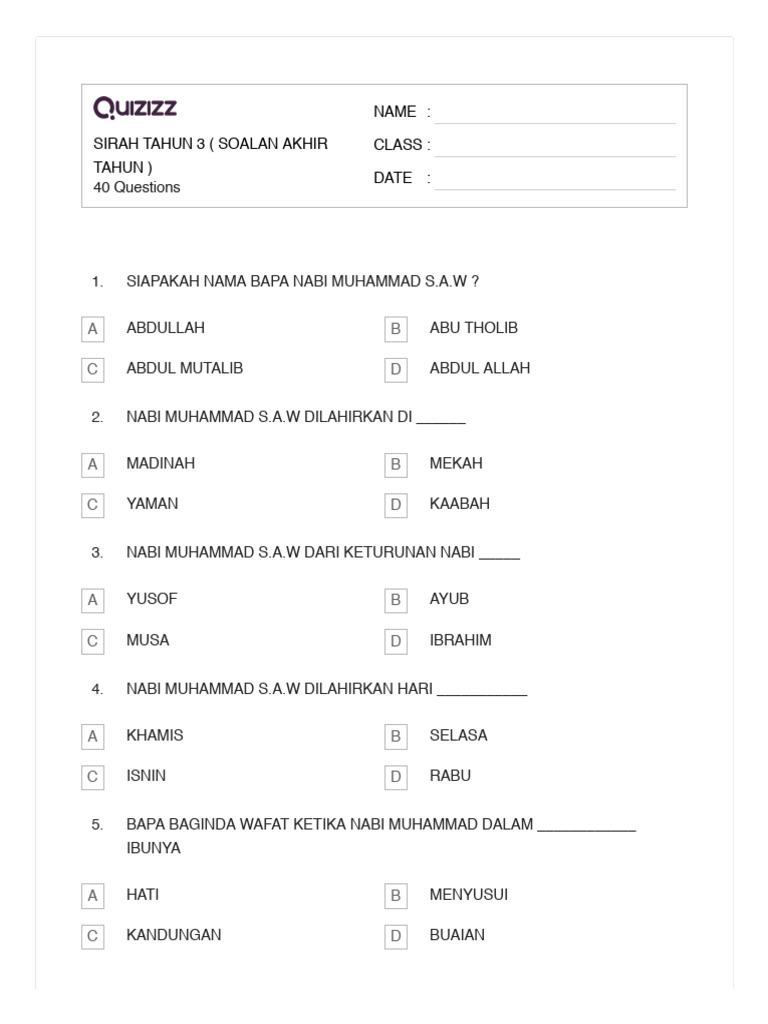 Sirah Tahun 3 Soalan Akhir Tahun Pdf