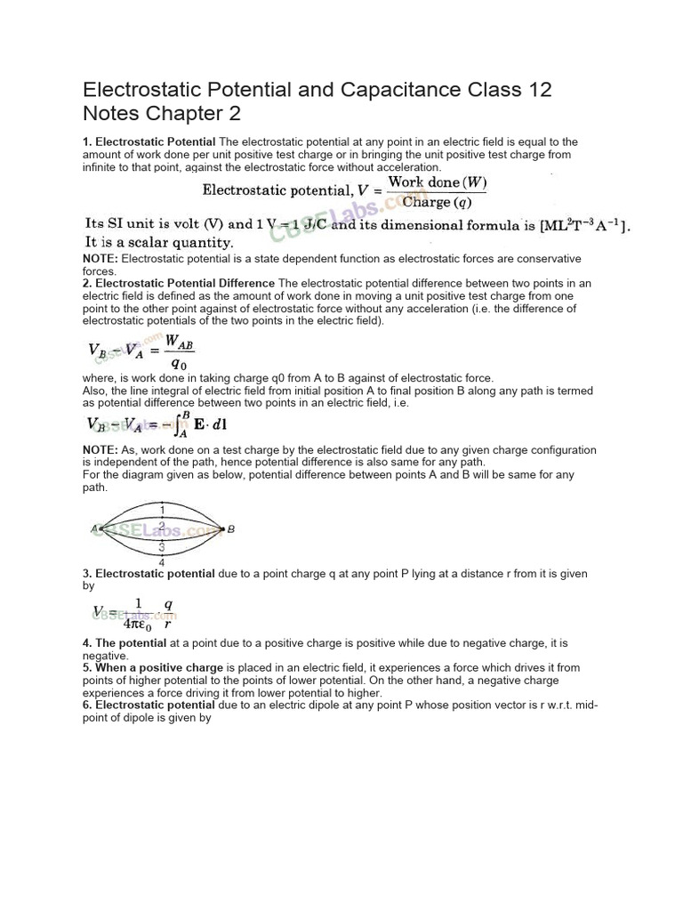 LearnCBSE Electrostatic Potential and Capacitance Class 12 Notes