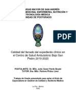 Calidad Del Llenado Del Expediente Clínico en El Centro de Salud Ambulatorio Bajo San Pedro 2010-2020