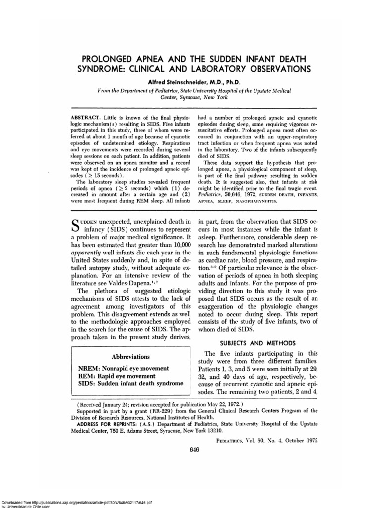 Rolonged Apnea and The Sudden Infant Death 1972 PDF Sleep Apnea