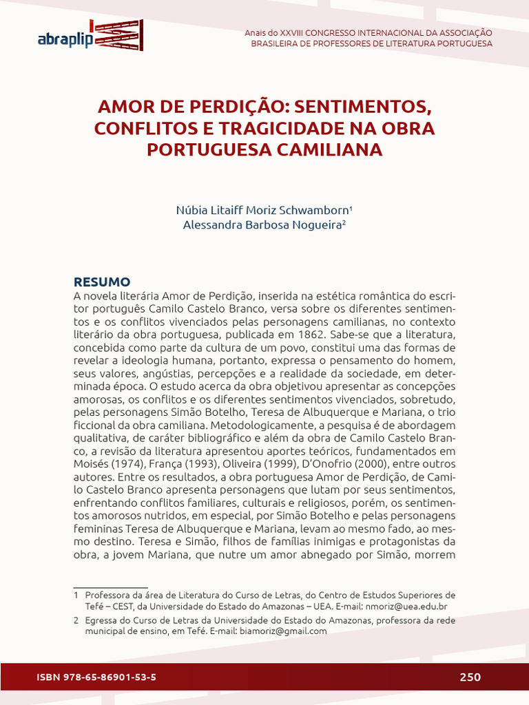 Amor de Perdiçao Sentimentos, Conflitos e Tragicidade | PDF